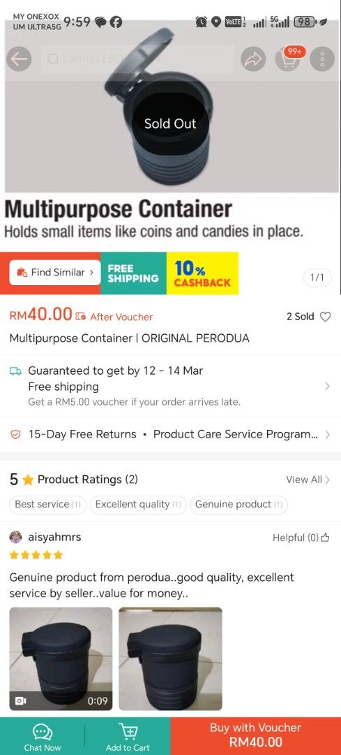 Multipurpose Container (Category: Others) located in Kuala Lumpur. Submitted by syahniz.store (Listing ID 1425580893, Image 3). Description: Multipurpose container. It is designed to hold small items like coins and candies. The container has a lid that opens and closes. It is black in color..