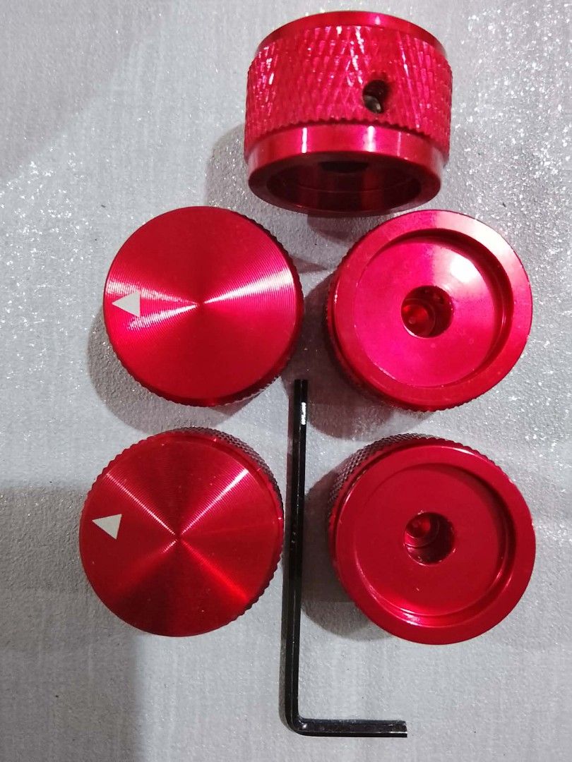 Red Aluminum knobs (Category: Musical Instruments) located in Manila. Submitted by the_simple_things (Listing ID 1425554351, Image 1). Description: Electric Guitar control knobs Zinc alloy Metal material Metallic Red Extra Big knobs. 6mm hole diameter with Hex wrench. 5 pcs. set -Php 350.00.