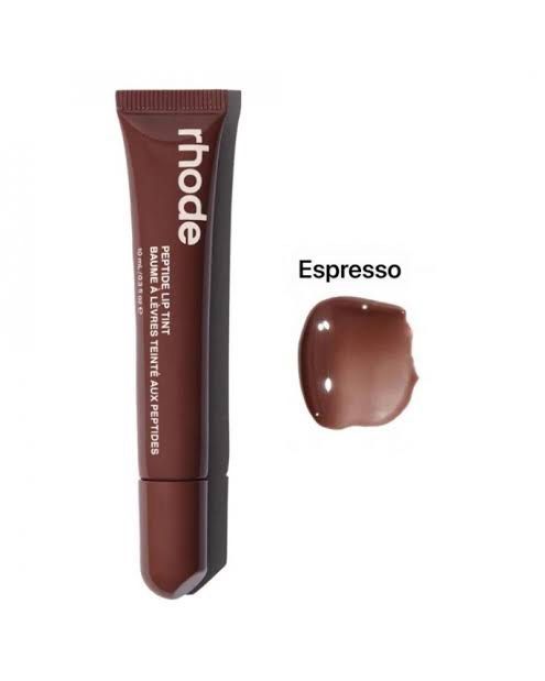 Rhode Peptide Lip Tint - Espresso (Category: Makeup) located in Mandaluyong City. Submitted by goodfindsaf (Listing ID 1425483503, Image 1). Description: Rhode Peptide Lip Tint in Espresso shade. This lip tint provides a touch of color and hydration. The product is 10 ml / 0.3 fl oz. The image shows the product and a swatch of the Espresso color..