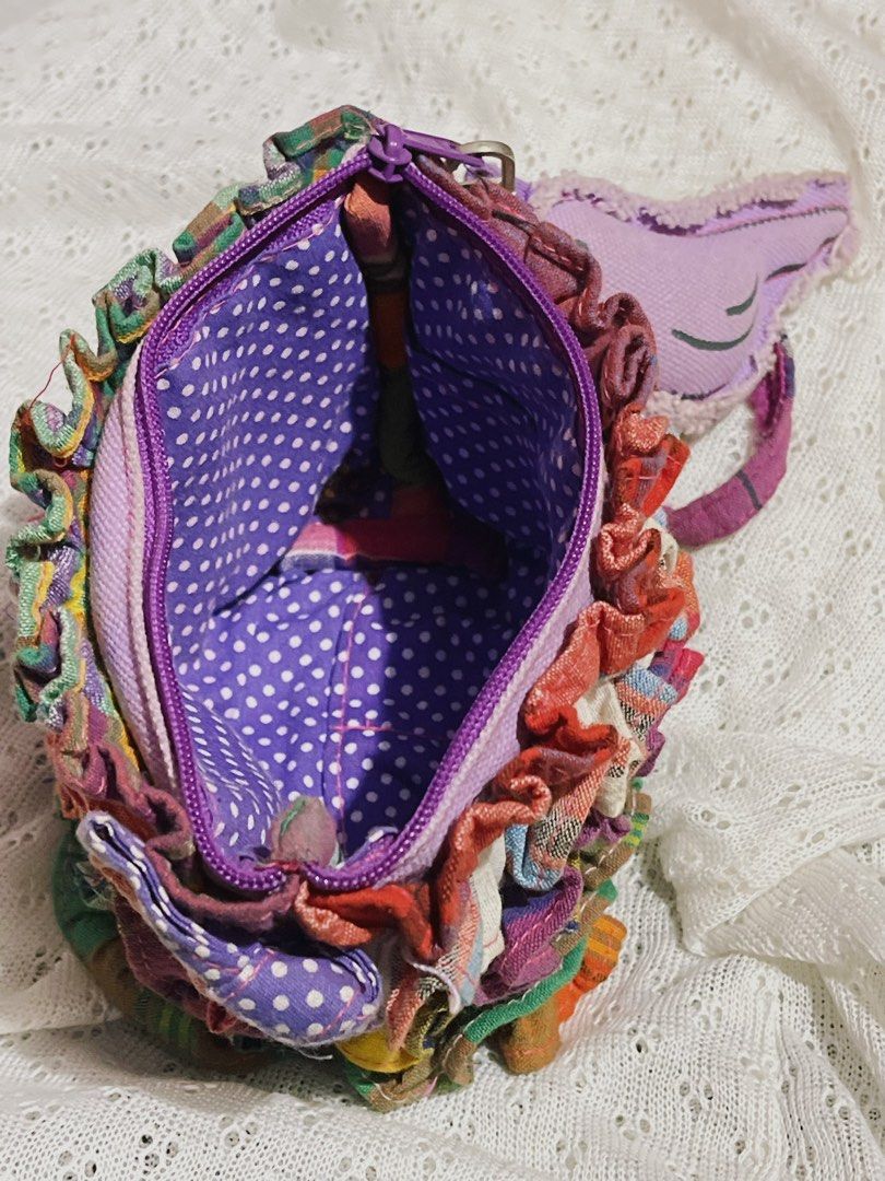 Ruffled Patchwork Wristlet Pouch With Bird Charm (Category: Purses & Pouches) located in Taguig. Submitted by lilithryft (Listing ID 1425597697, Image 3). Description: - Ruffled Patchwork Wristlet Pouch - Unique patchwork design - Includes a charming bird detail - Polka dot interior lining ₱205 ONLY • need wash lang.