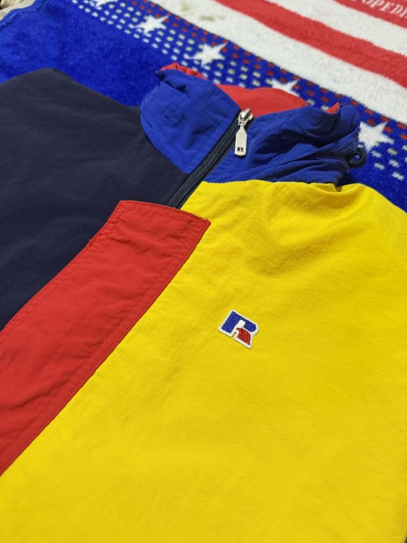 Russell Athletic Colorblock Jacket - M (Category: Coats, Jackets and Outerwear) located in Manila. Submitted by johnangelo27 (Listing ID 1425465933, Image 1). Description: DI GALING SA UKAY UKAY ONCE LANG NAGAMIT GOOD AS NEW.