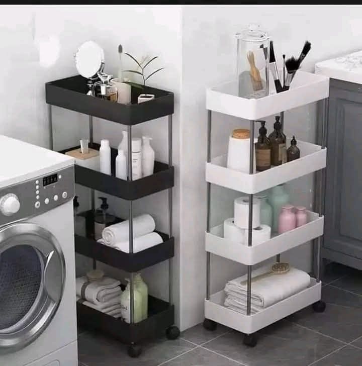Slim Rolling Storage Cart (Category: Storage Boxes & Baskets) located in Manila. Submitted by lyfrancois14 (Listing ID 1425545881, Image 1). Description: 3-tier rolling storage cart is perfect for organizing your bathroom essentials. It features three spacious shelves for storing toiletries, towels, and other items. The cart is designed with a sleek and modern look, and it has wheels for easy mobility. Available in black and white..