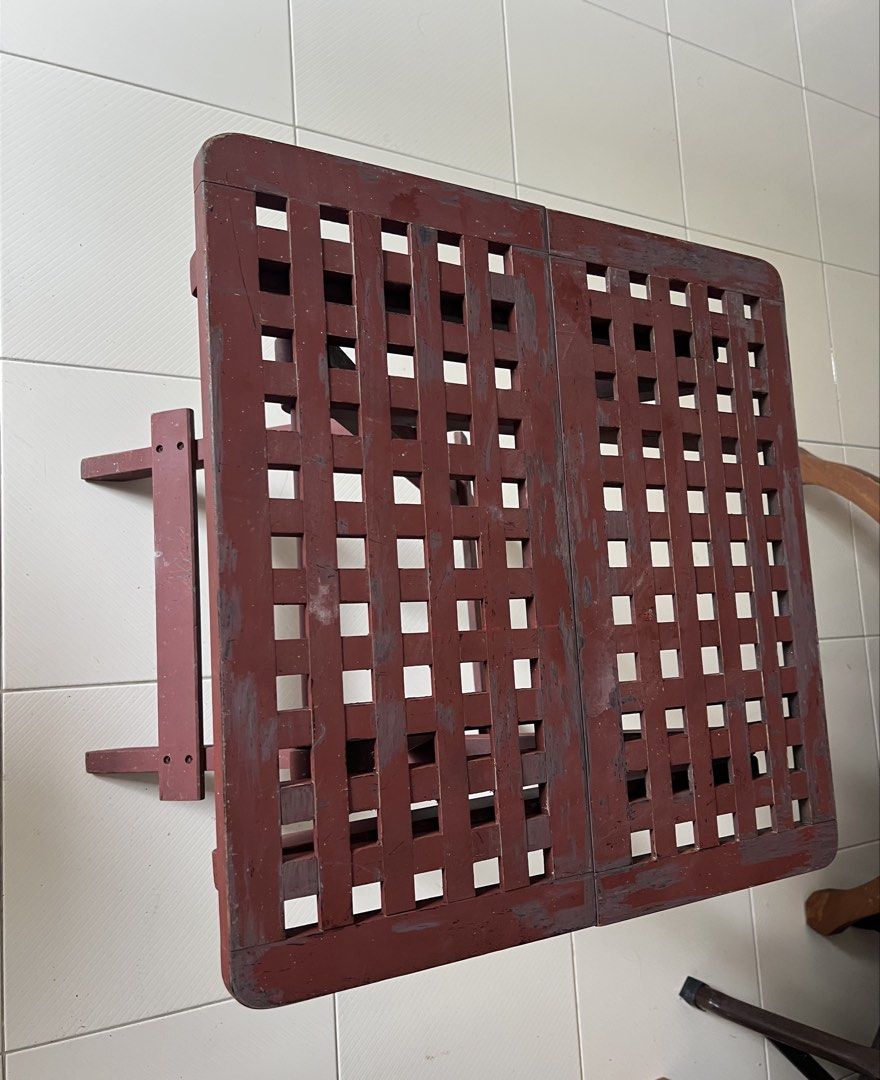 Solid wood foldable side table (Category: Tables & Sets) located in Singapore. Submitted by msjanis (Listing ID 1425524017, Image 3). Description: A solid wood side table Space-saving design Easy storage Dimensions: 50x50x50cm Pickup at Bedok South.