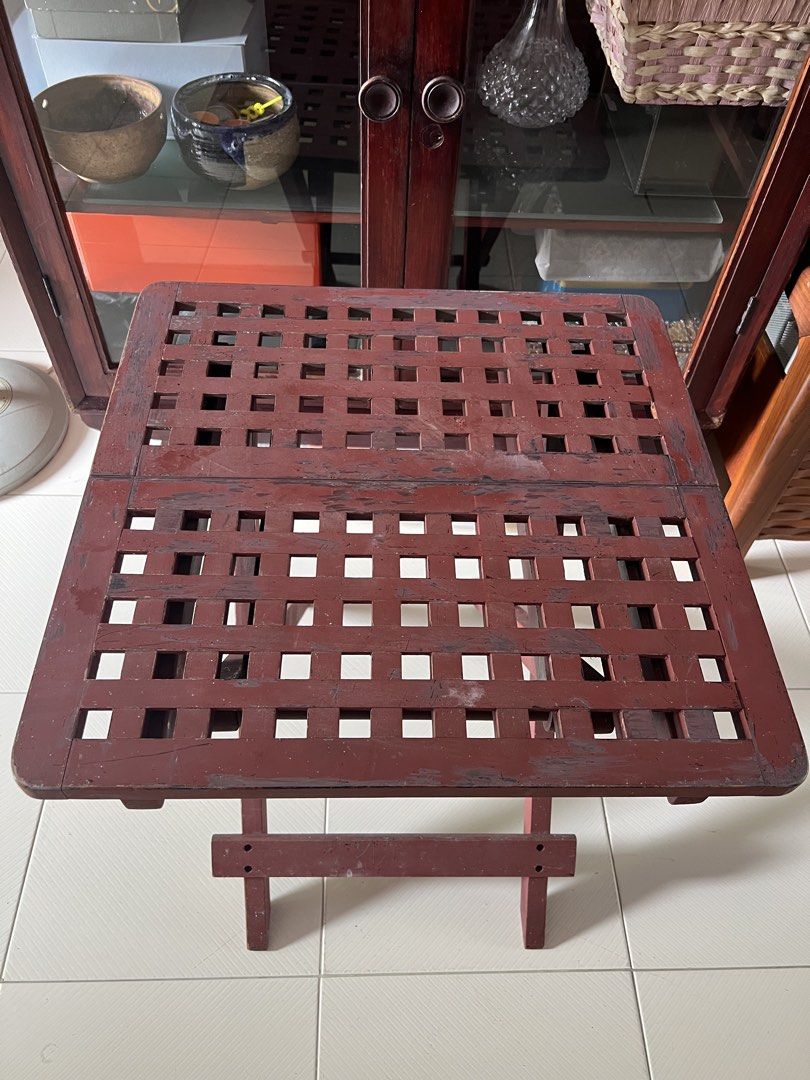 Solid wood foldable side table (Category: Tables & Sets) located in Singapore. Submitted by msjanis (Listing ID 1425524017, Image 2). Description: A solid wood side table Space-saving design Easy storage Dimensions: 50x50x50cm Pickup at Bedok South.