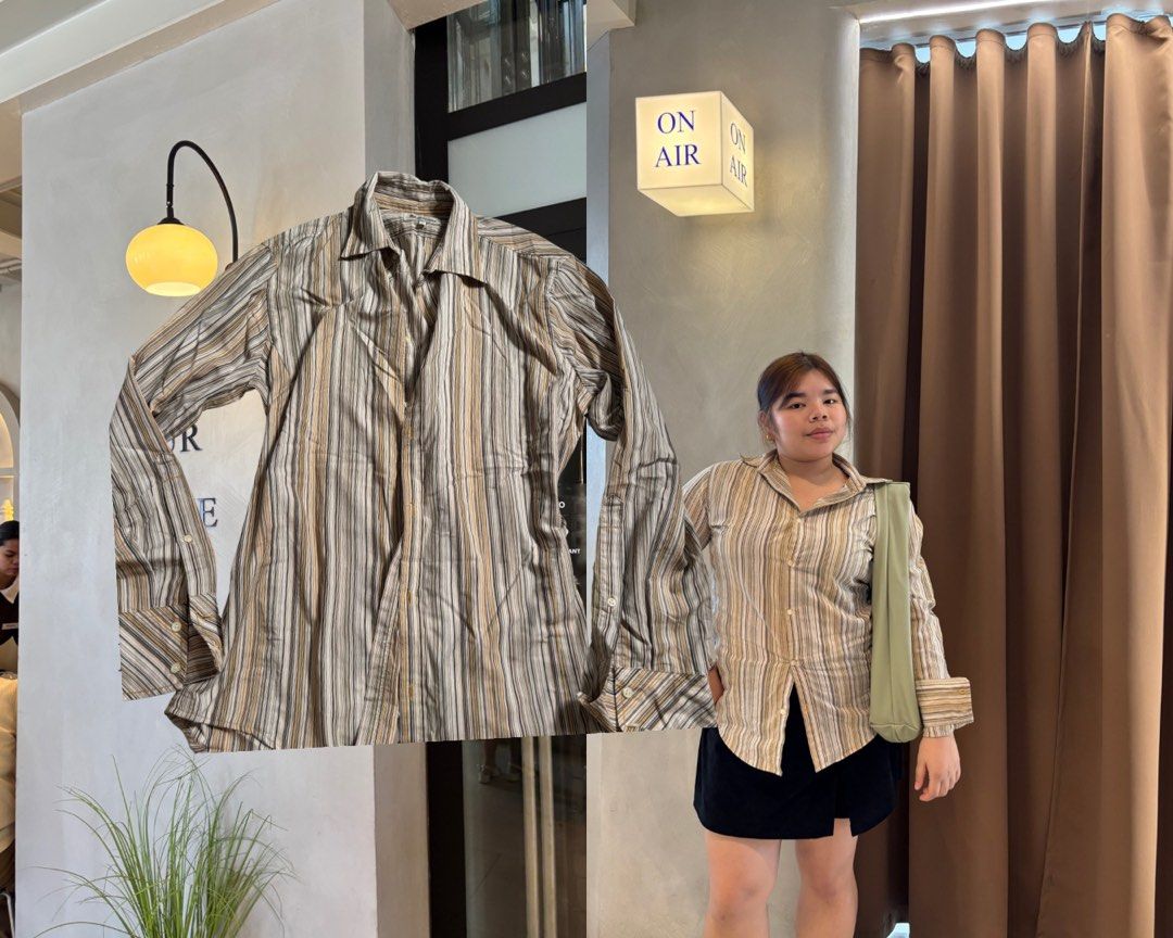Striped Long Sleeve Shirt (Category: Tshirts & Polo Shirts ) located in Bacoor. Submitted by ea0.5 (Listing ID 1425462717, Image 1). Description: Long-sleeved shirt features a classic striped pattern in neutral tones. It has a collared neckline and buttoned cuffs. It's a versatile piece that can be dressed up or down..