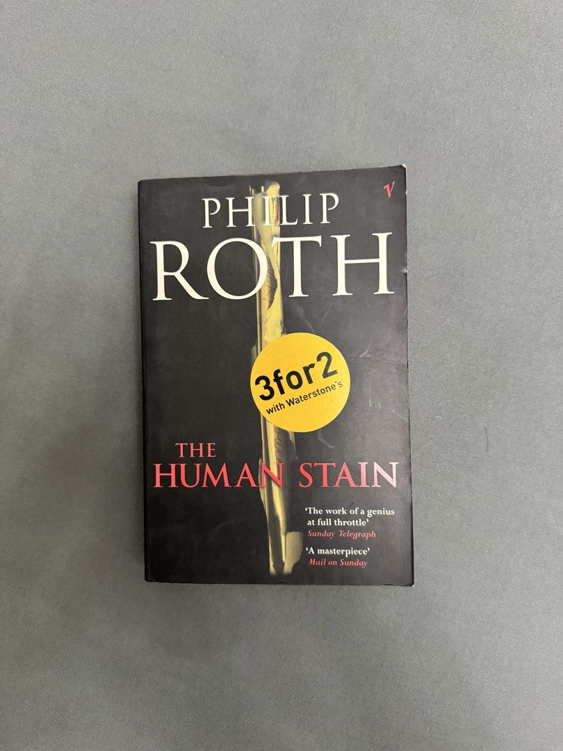 The Human Stain by Philip Roth (Category: Storybooks) located in Paranaque City. Submitted by redreads (Listing ID 1425573569, Image 1). Description: paperback size. tanning and foxing are visible. book is authentic, not reprint. rfs: decluttering, need shelf space for new books; duplicate copy MOP: Gcash | BDO MOD: Lalamove | J&T (shipping fee to be shouldered by buyer).