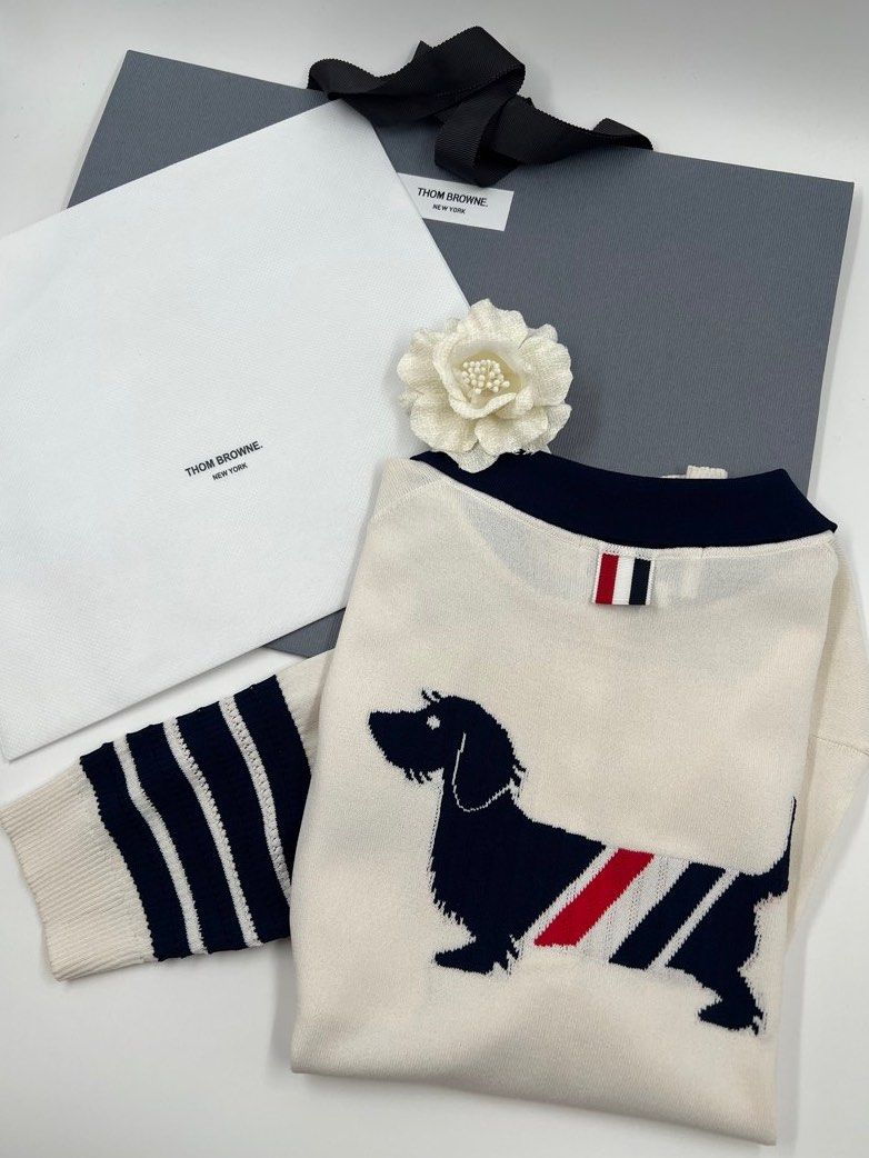 ⚜️Thom Browne⋆˚✿˖° knit polo / top (Category: Luxury Apparel) located in Makati City. Submitted by 90sangel (Listing ID 1425619841, Image 2). Description: •Item: Thom Browne Hector Intarsia-Knit Polo Top 🩶 •Size: S •Condition: New, complete with paperbag .