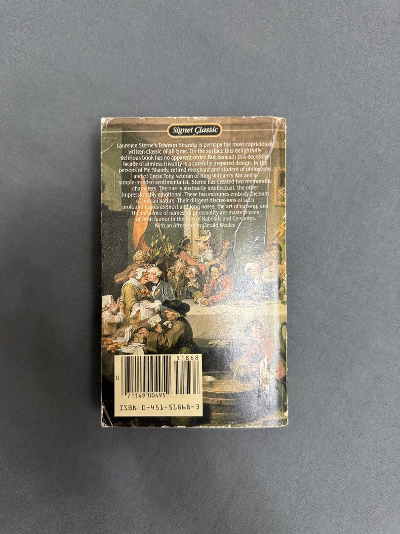 Tristram Shandy by Laurence Sterne (Category: Storybooks) located in Paranaque City. Submitted by redreads (Listing ID 1425572673, Image 2). Description: mass paperback size. tanning and foxing are visible. book is authentic, not reprint. rfs: decluttering, need shelf space for new books; duplicate copy MOP: Gcash | BDO MOD: Lalamove | J&T (shipping fee to be shouldered by buyer).