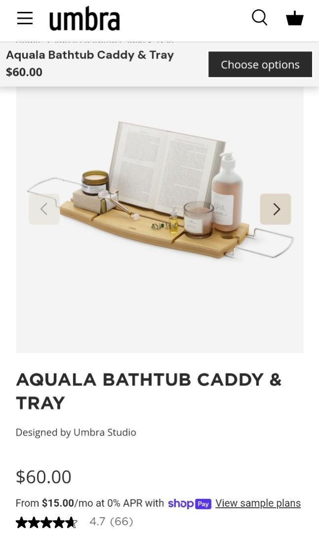 Umbra aquala bathtub caddy & tray (Category: Bathtub & Bath Accessories) located in Dasmarinas. Submitted by millennialmeetsvintage (Listing ID 1425546794, Image 2). Description: unused with damaged box last price posted 🌍ships from DASMA, CAVITE 🚚 shipping via Lalamove only ❌no reservations, first-to-pay basis ❌no physical store, no walk-ins ❌no COD transactions.
