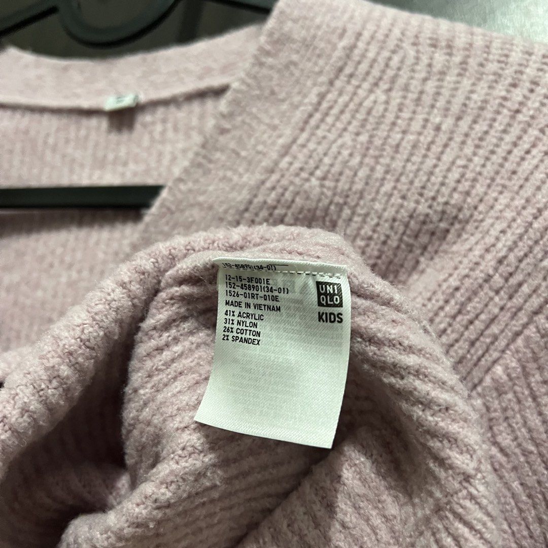 Uniqlo Pink Cardigan (Category: Longsleeves) located in Manila. Submitted by bluetwigs (Listing ID 1425572193, Image 2). Description: - Bought at Uniqlo kids section (size 130) - Used 5x only.
