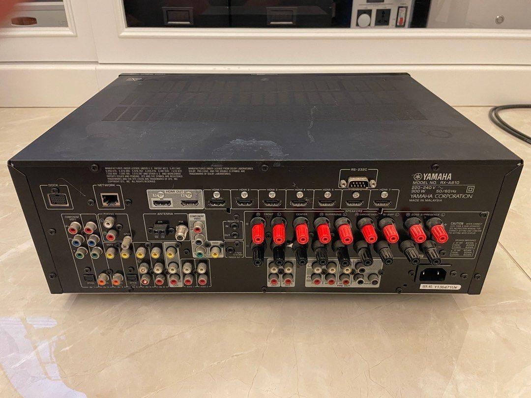Yamaha AVENTAGE RX-A810 AV Receiver (Category: Soundbars, Speakers & Amplifiers) located in Santa Rosa. Submitted by jingjingthecat (Listing ID 1425520295, Image 2). Description: 7-channel amplifier 100 watts per channel into 8 ohms (20-20,000 Hz) at 0.09% THD, with 2 channels driven Dolby® True HD, and DTS-HD™ Master Audio, Dolby® Digital Plus, DTS-HD™ High Resolution Audio analog-to-HDMI video up conversion (up to 1080p) Cinema DSP modes add ri