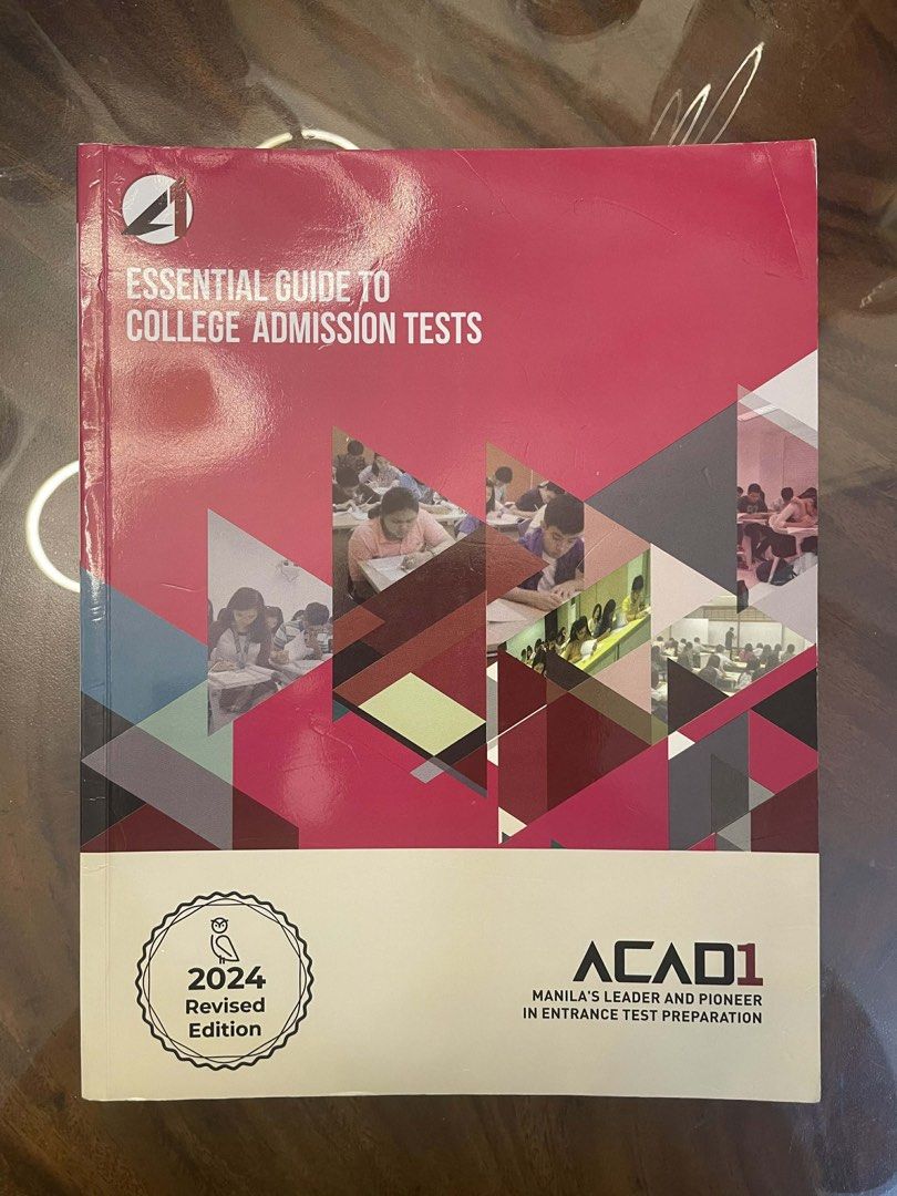 ACAD1 Essential Guide to College Admission Tests 2024 (Category: Textbooks) located in Mandaluyong City. Submitted by blubaerry (Listing ID 1429648470, Image 1). Description: ACAD1 Essential Guide to College Admission Tests (₱500) - 2024 Revised Edition - Applicable for UPCAT, ACET, DCAT, and USTET - Written by UPCAT passers and Science High School teachers - Coverage includes grammar review, language proficiency, reading comprehension, general s