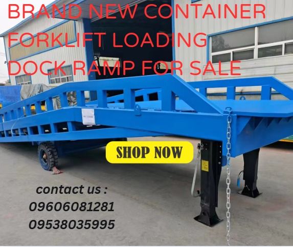 BRAND NEW CONTAINER FORKLIFT LOADING DOCK RAMP FOR SALE (Category: Everything Else Others) located in Caloocan City. Submitted by michealaus73574 (Listing ID 1429587029, Image 1). Description: Overall size: 11050*2100*1000mm Lifting range: 1000-1700mm Platform size: 11000*2000mm Lip Plate: 300*25 Slope size: 7500mm Cross girder: 160*80mm Main girder: 250H steel Auxillary beam: 120*60mm Rectangular tube Cylinder: 140*2pcs Lifting type: By manual, 
