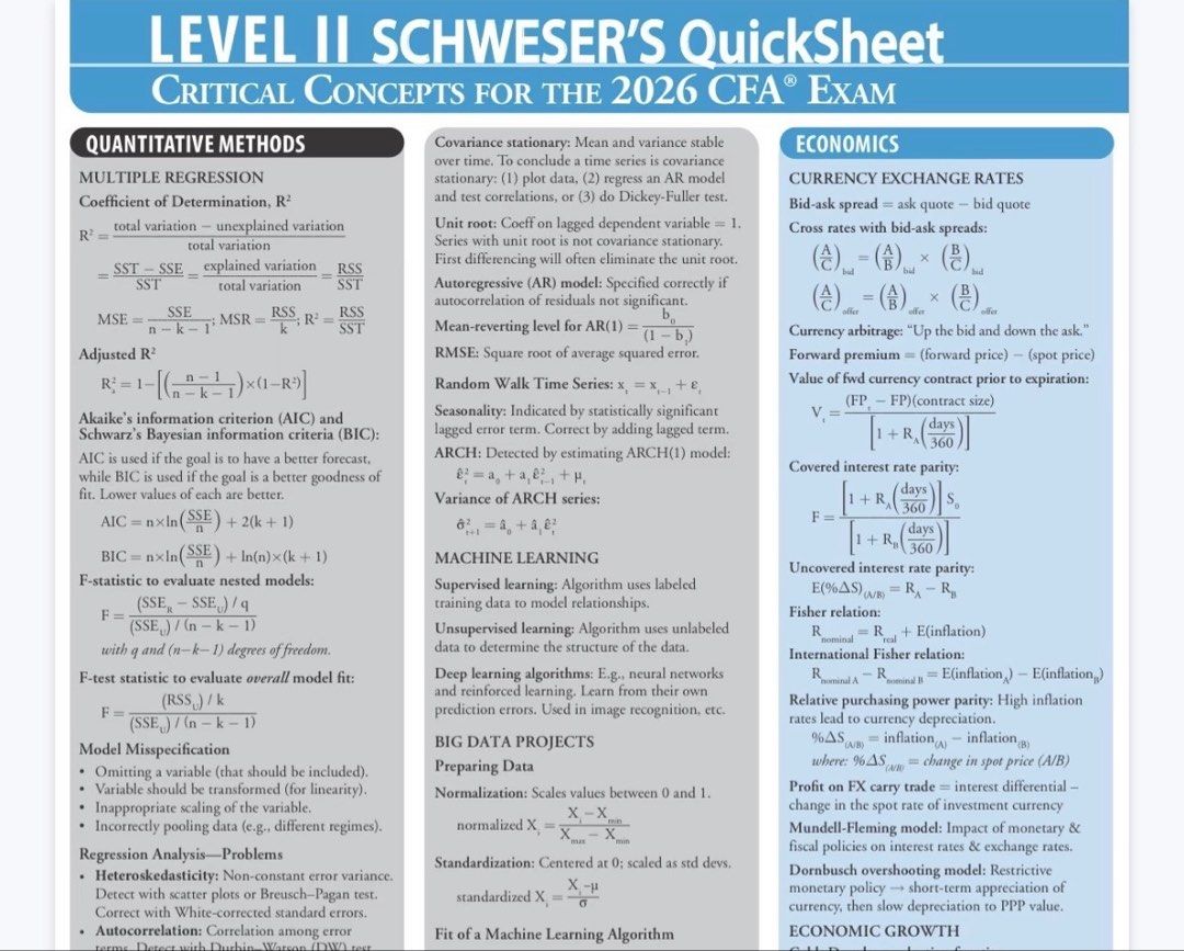 CFA 2026 level 2 Kaplan Schweser Quicksheet L2, Hobbies & Toys, Books ...