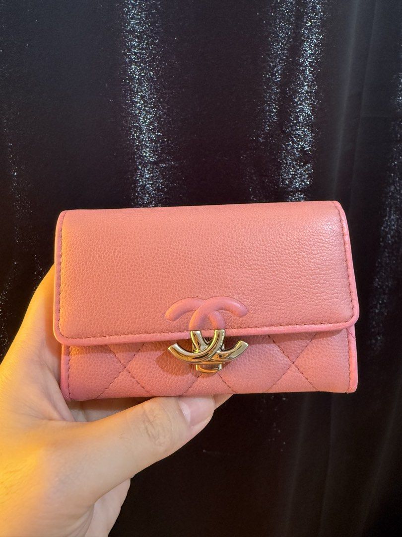Chanel Pink Small Wallet Cardholder (Category: Luxury Bags & Wallets) located in Cavite. Submitted by cha____r (Listing ID 1429560865, Image 1). Description: Selling my personal Chanel small wallet/cardholder Grained leather (Caviar) Super cute pink color 💕 Hologram is still intact Comes with its original box and authenticity card Made in Italy Issue: Retouched color on glazing, needs cleaning Rfs: eyeing to buy a black one 🥰.