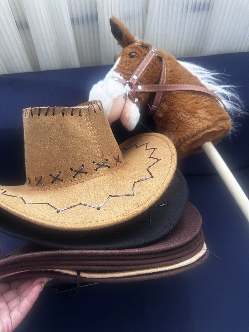 Cowboy Hat and Stick Horse (Category: Caps & Hats) located in Makati City. Submitted by shebree (Listing ID 1429532315, Image 1). Description: Good for photobooth or group party needs TnC: MOP: thru Gcash QR or transfer only SF to be shouldered by buyer I will be the one to book using your delivery address No return, no exchange policy applies .