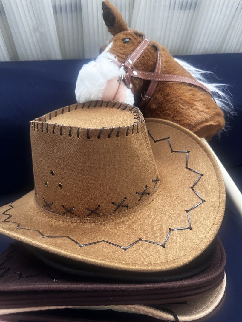 Cowboy Hat and Stick Horse (Category: Caps & Hats) located in Makati City. Submitted by shebree (Listing ID 1429532315, Image 2). Description: Good for photobooth or group party needs TnC: MOP: thru Gcash QR or transfer only SF to be shouldered by buyer I will be the one to book using your delivery address No return, no exchange policy applies .