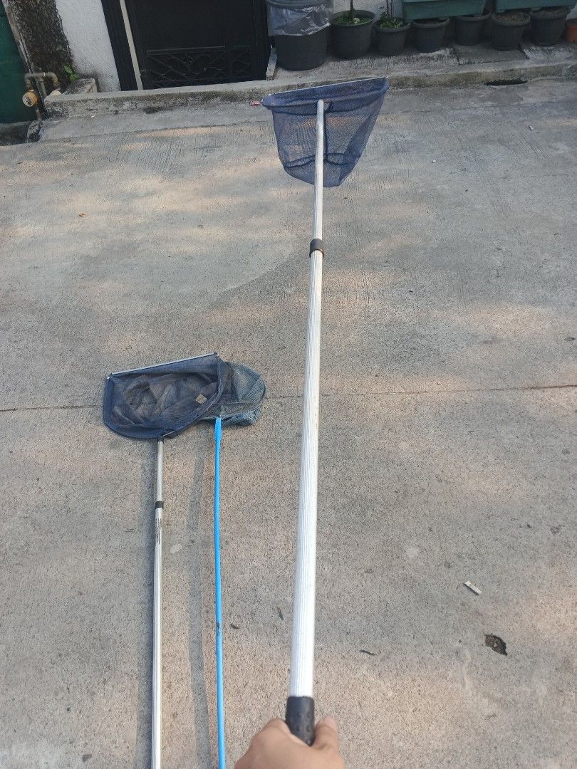 Fishing Nets - Various Sizes 150each (Category: Fishing) located in Caloocan City. Submitted by surplusandbnewshop (Listing ID 1429510313, Image 3). Description: Set of fishing nets in various sizes. Includes nets with blue and gray mesh. The handles are made of metal and plastic. One handle is blue, and the others are silver. Perfect for catching fish in ponds or small bodies of water..