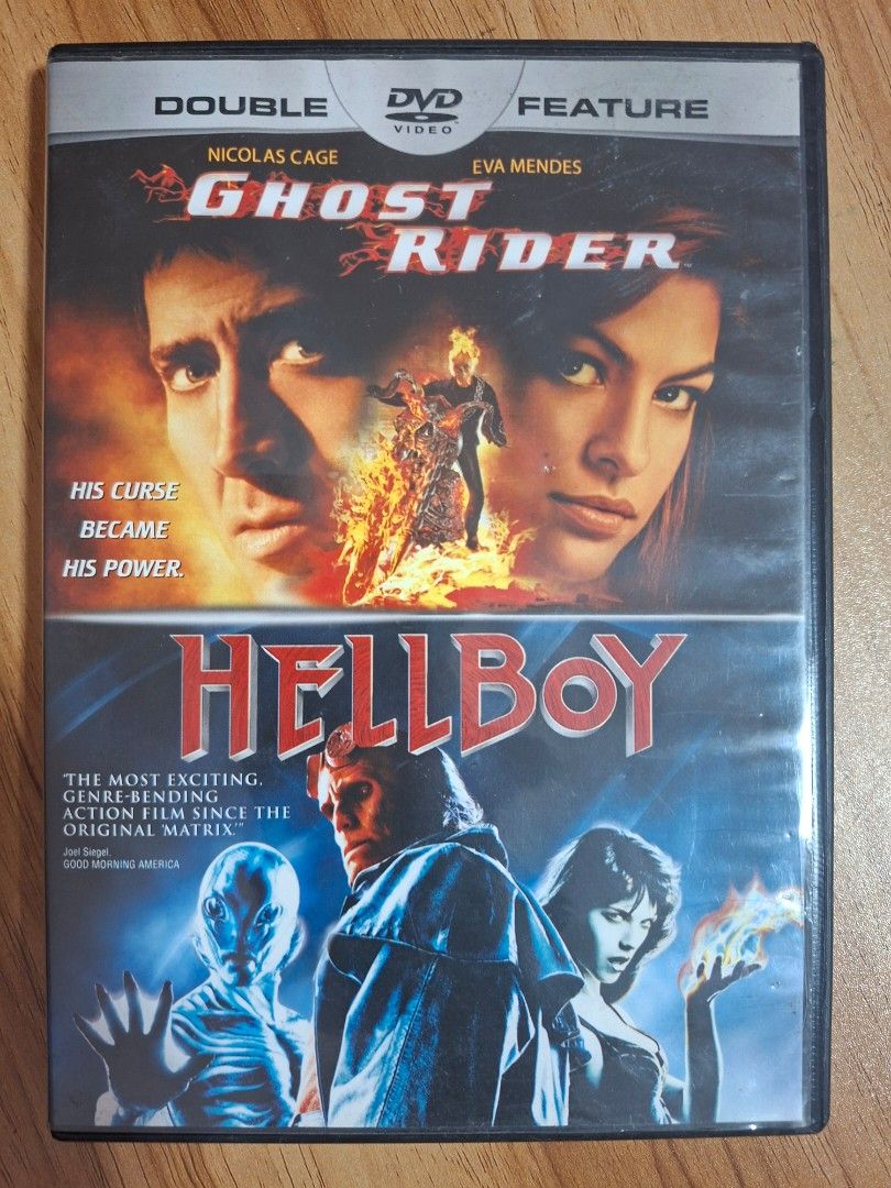 Ghost Rider & Hellboy Double Feature DVD (Category: CDs & DVDs) located in Kabankalan. Submitted by Videoshop.ph (Listing ID 1429621530, Image 1). Description: Double feature DVD featuring Ghost Rider and Hellboy. Includes both movies on two discs. The case shows the movie titles and actors. The back of the case has a plot summary for each movie. A Marvel and Columbia Pictures production..