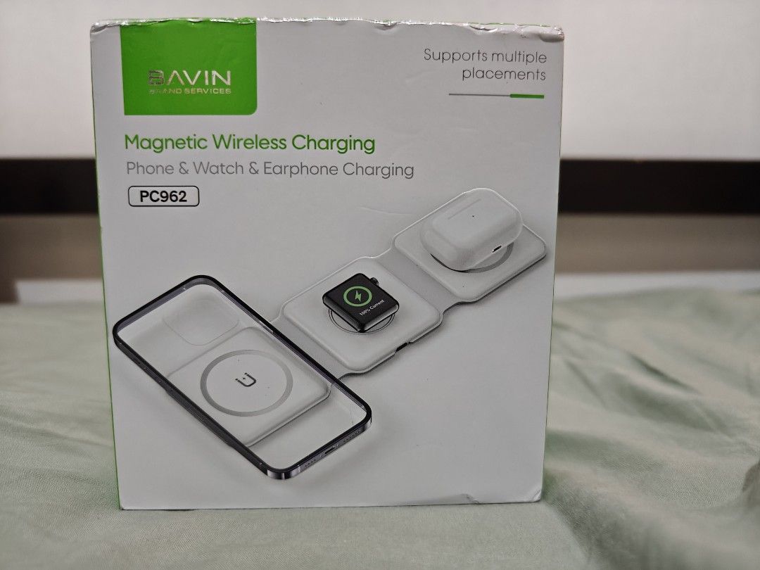 Bavin 3 in 1 Magnetic Wireless Charger (Category: Chargers & Cables) located in Paranaque City. Submitted by maru_smiles (Listing ID 1429515167, Image 2). Description: WTS this magsafe Apple compatible mobile charger. Bought at Bavin kiosk in SM Megamall last August 2025 for Php 2800. Price is negotiable. Payment via bank transfer QR code. Buyer answers SF via Grab, Lalamove or LBC if outside Manila..