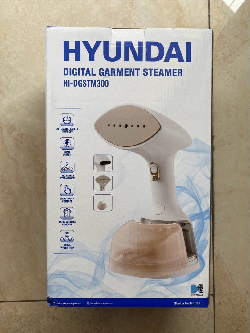 Hyundai Digital Garment Steamer (Category: Irons & Steamers) located in Pasay City. Submitted by kkalien (Listing ID 1429588719, Image 1). Description: Hyundai HI-DGSTM300 Digital Garment Steamer Detachable Water Tank Nonstick Teflon Plate Anti-Drip Function Touch Screen Power On/Off Power Consumption: 1800 Capacity: 300 ml Garment Steamer Type: Travel, Handheld Input Voltage: 230 Wattage: 800 W The shipping fee would be shouldered by the buyer. 