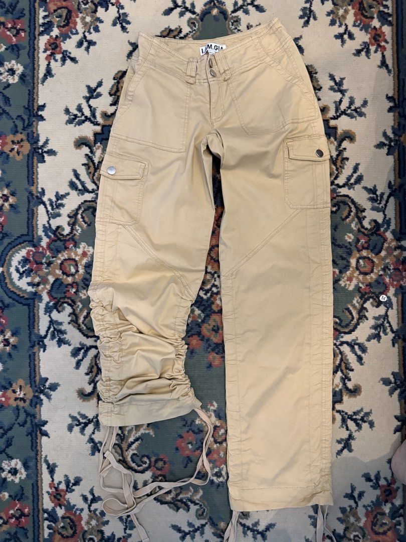 I AM GIA Cargo Pants (Category: Other Bottoms) located in Makati City. Submitted by blingbinz (Listing ID 1429605037, Image 3). Description: - fits waist 23-24 - I AM GIA tan cargo pants - Adjustable ruching on sides - rfs: so nice but not my style anymore .