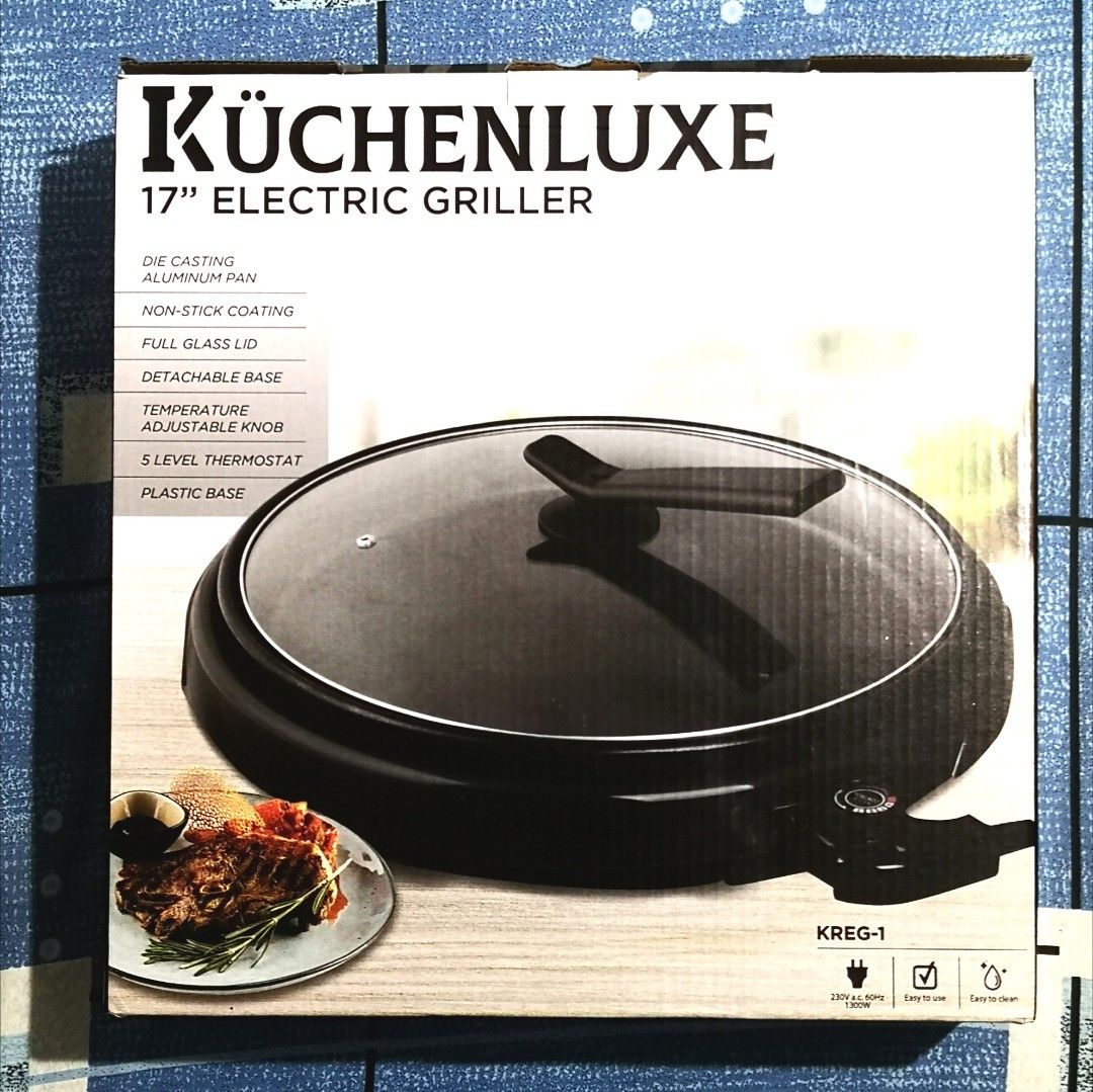 Küchenluxe 17" Electric Griller (Category: BBQ, Grills & Hotpots) located in Dagupan City. Submitted by ptrvncnt (Listing ID 1429527814, Image 1). Description: Brand new. Given to me last December. Tested only to make sure it heats up. Selling for 2.5K. Plus shipping fee of around 150 to 200 pesos via J&T depending on location. Retail price I think is around 4K to 5K..