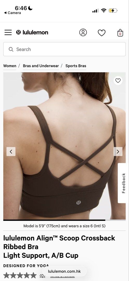 Lululemon Align Scoop Crossback Ribbed Bra (Category: Activewear) located in Makati City. Submitted by decluttering822 (Listing ID 1429598405, Image 2). Description: Size 6 Brand new with tags RFS: got the wrong size Got this for 480HKD (₱3,700) Slightly negotiable .