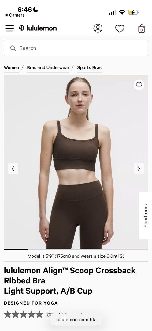 Lululemon Align Scoop Crossback Ribbed Bra (Category: Activewear) located in Makati City. Submitted by decluttering822 (Listing ID 1429598405, Image 1). Description: Size 6 Brand new with tags RFS: got the wrong size Got this for 480HKD (₱3,700) Slightly negotiable .