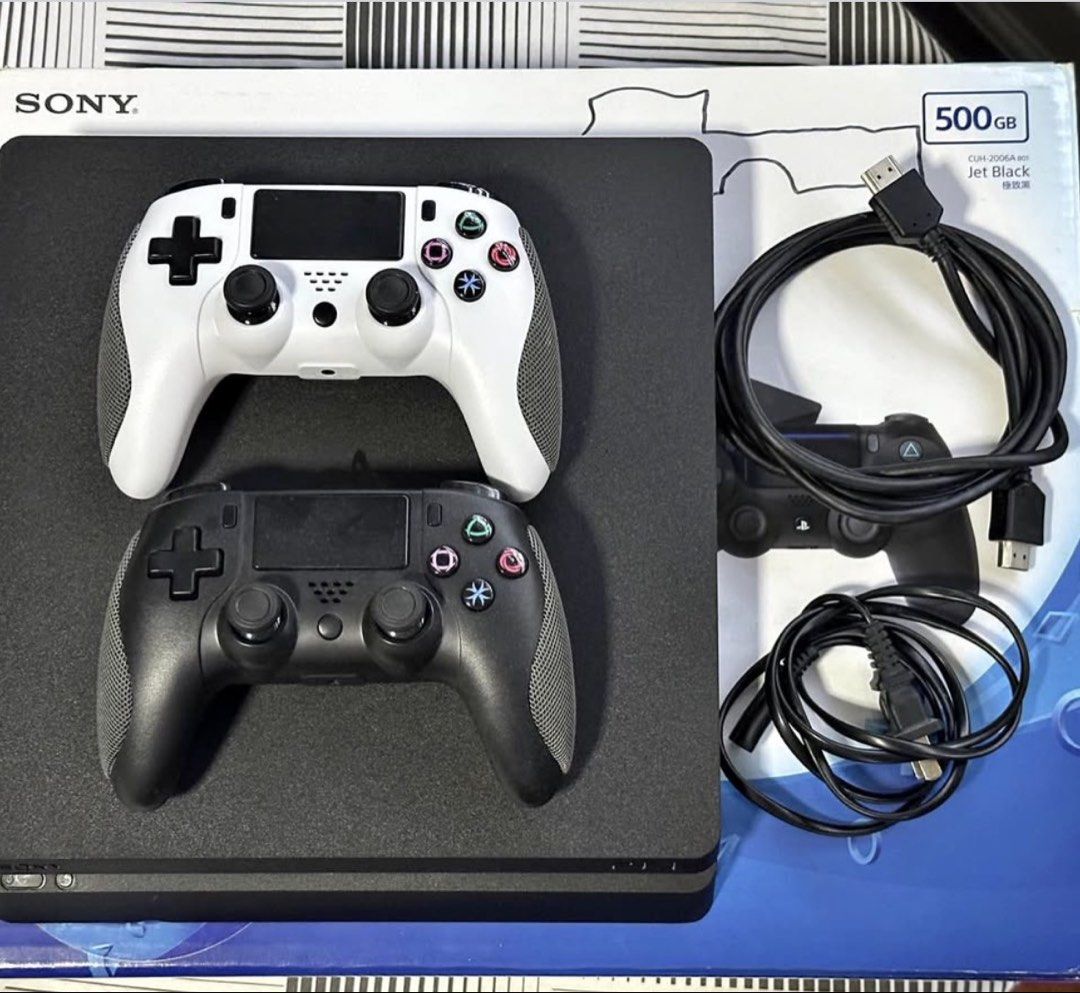PS4 SLIM 500GB + 2PC Dobe PS4 Controller (Category: PlayStation) located in Manila. Submitted by takemystuffbuymystuff (Listing ID 1429633522, Image 1). Description: NOT Jailbreak. All Stock PS4. Factory Reset PS4 SLIM 500GB 2x Dobe PS4 Controller Included (Last Month Purchased) Complete With BOX, HDMI Cable, Power Cable! .