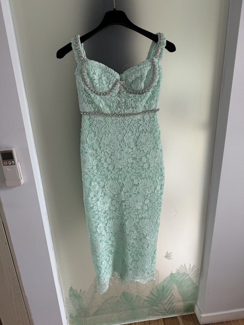 Self-Portrait Green Cord Lace Diamante Midi Dress - UK 6, Women's Fashion,  Dresses & Sets, Dresses on Carousell