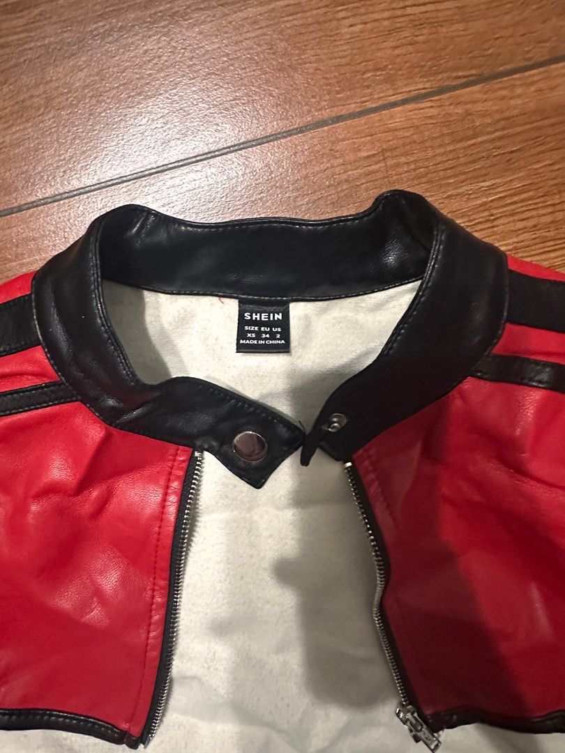 SHEIN Red Faux Leather Crop Jacket (Category: Coats, Jackets and Outerwear) located in Manila. Submitted by prettytrendsboutique (Listing ID 1429517843, Image 3). Description: Size - XS (on tag) - Party/Motor Racing - Visit my shop for more trendy options or dm me for more selections 📍Location: Manila Can be shipped via Lalamove or Grab around Metro Manila (Same Day Shipping Available) Jnt for provinces only PAYMENT METHOD 💵 - GCASH - MariBank 