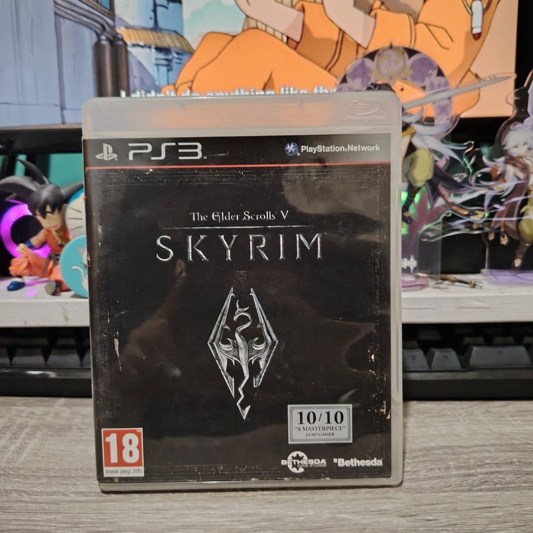 The Elder Scrolls V: Skyrim - PS3 (Category: PlayStation) located in Bulacan. Submitted by qilyuartstudio (Listing ID 1429608556, Image 1). Description: Elder Scrolls V: Skyrim for PlayStation 3. Features the iconic Skyrim logo and the 10/10 rating. The game is rated 18. Includes the PlayStation Network logo. Published by Bethesda..