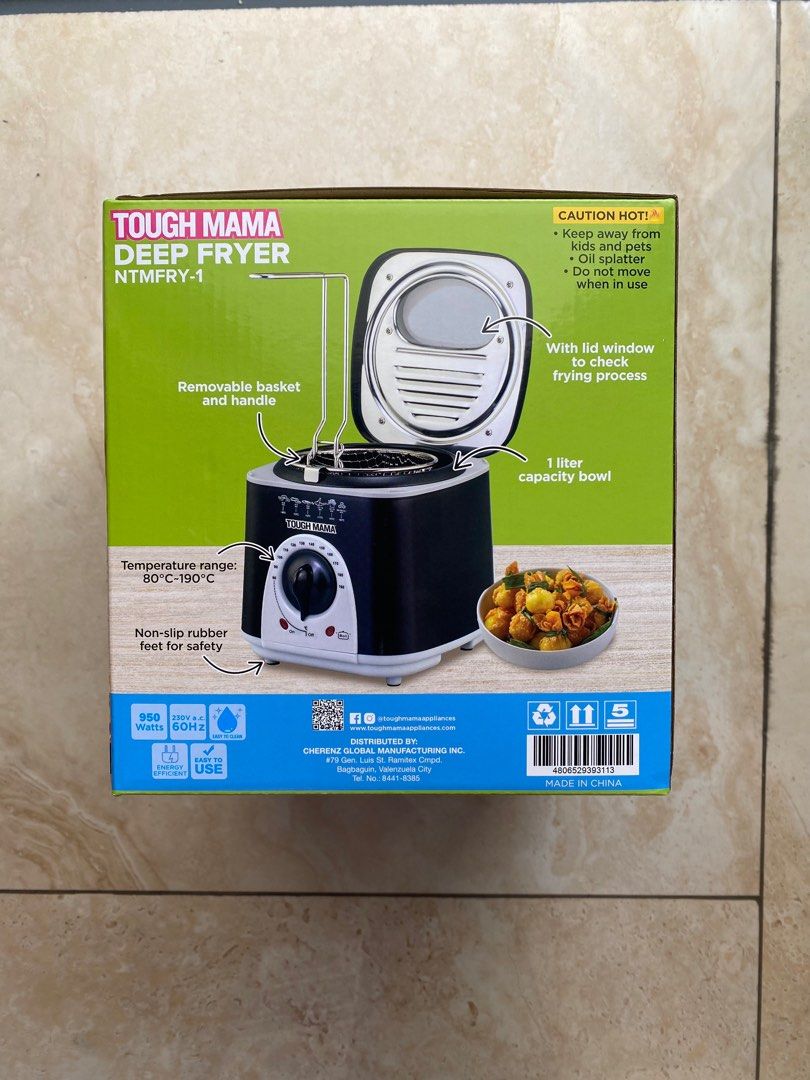 Tough Mama Electric Deep Fryer (Category: Cookware & Accessories) located in Pasay City. Submitted by kkalien (Listing ID 1429582558, Image 2). Description: Tough Mama NTM-FRY1 Electric Deep Fryer 1L Bowl Adjustable Temp Removable Basket with Thermostat – Dimension: L21.3 x W19.2 x H20 cm – Safety First Technology – Power Saving Application – Lifetime Free Service Warranty – Outstanding Value and Quality The shipping fee would be shouldered by th