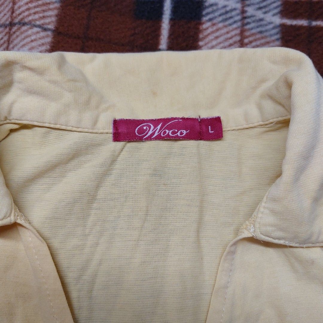 Woco Yellow Top (Category: Blouses) located in Quezon City. Submitted by declutterbyyve (Listing ID 1429667712, Image 2). Description: ❣️ Fits L frame ❣️ Issues: Small holes on the front bottom part, not noticeable. 📍Colors may vary due to lighting. 📍What you see is what you get. 📍Feel free to message me if you have any questions. 📍ALSO, NO WHEN WORN!.