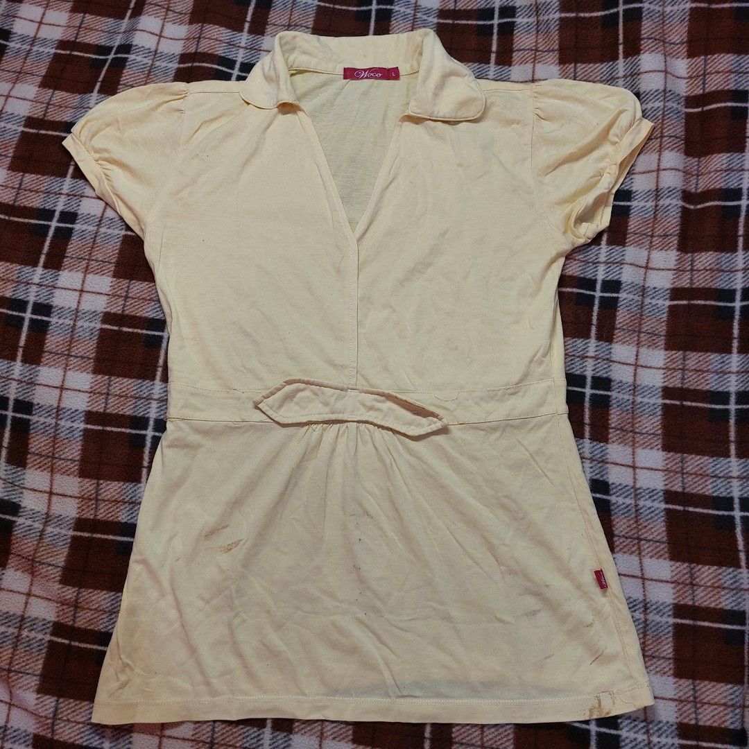 Woco Yellow Top (Category: Blouses) located in Quezon City. Submitted by declutterbyyve (Listing ID 1429667712, Image 1). Description: ❣️ Fits L frame ❣️ Issues: Small holes on the front bottom part, not noticeable. 📍Colors may vary due to lighting. 📍What you see is what you get. 📍Feel free to message me if you have any questions. 📍ALSO, NO WHEN WORN!.
