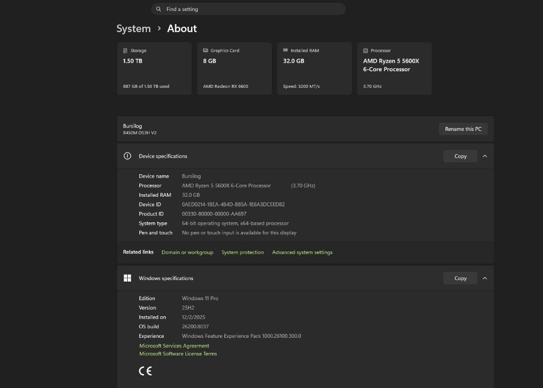 🔥 FOR SALE: Gaming PC (System Unit Only) (Category: Desktops) located in Quezon City. Submitted by nees04 (Listing ID 1431371987, Image 1). Description: 💻 Specs: (System Unit Only) • CPU: AMD Ryzen 5 5600X • GPU: AMD Radeon RX 6600 8GB • Motherboard: Gigabyte B450M DS3H V2 • RAM: T-Force Delta RGB 32GB (2x16GB) 3600MHz • Storage: 1TB NVMe SSD 120GB SSD 500GB HDD • PSU: Hyper K 500W 80+ Bronze ✅ Good for gaming (Valorant, Dota 2, AAA games) ✅ Fa