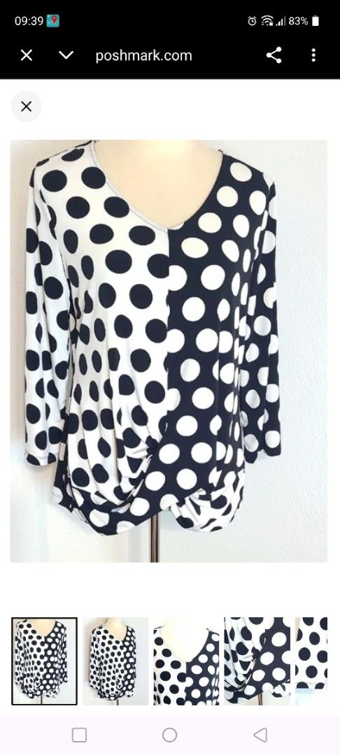 Alfani Two toned Polka Dot V-Neck Blouse (Category: Blouses) located in Quezon City. Submitted by chph3rd (Listing ID 1431373170, Image 1). Description: Large on tag but runs big can fit up to XL - Polka dot blouse - Black and white color - V-neck design - Long sleeves - Front knot detail - Suitable for various occasions.