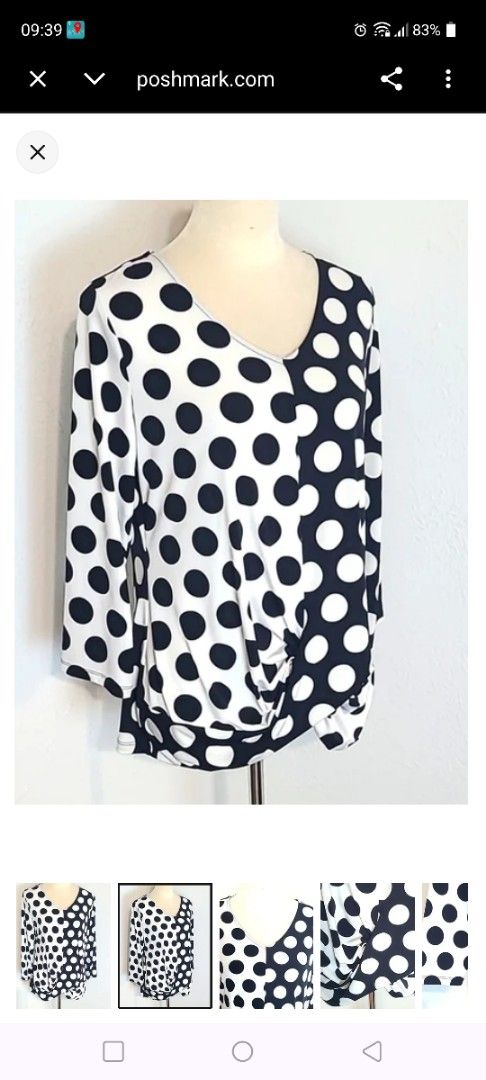 Alfani Two toned Polka Dot V-Neck Blouse (Category: Blouses) located in Quezon City. Submitted by chph3rd (Listing ID 1431373170, Image 2). Description: Large on tag but runs big can fit up to XL - Polka dot blouse - Black and white color - V-neck design - Long sleeves - Front knot detail - Suitable for various occasions.