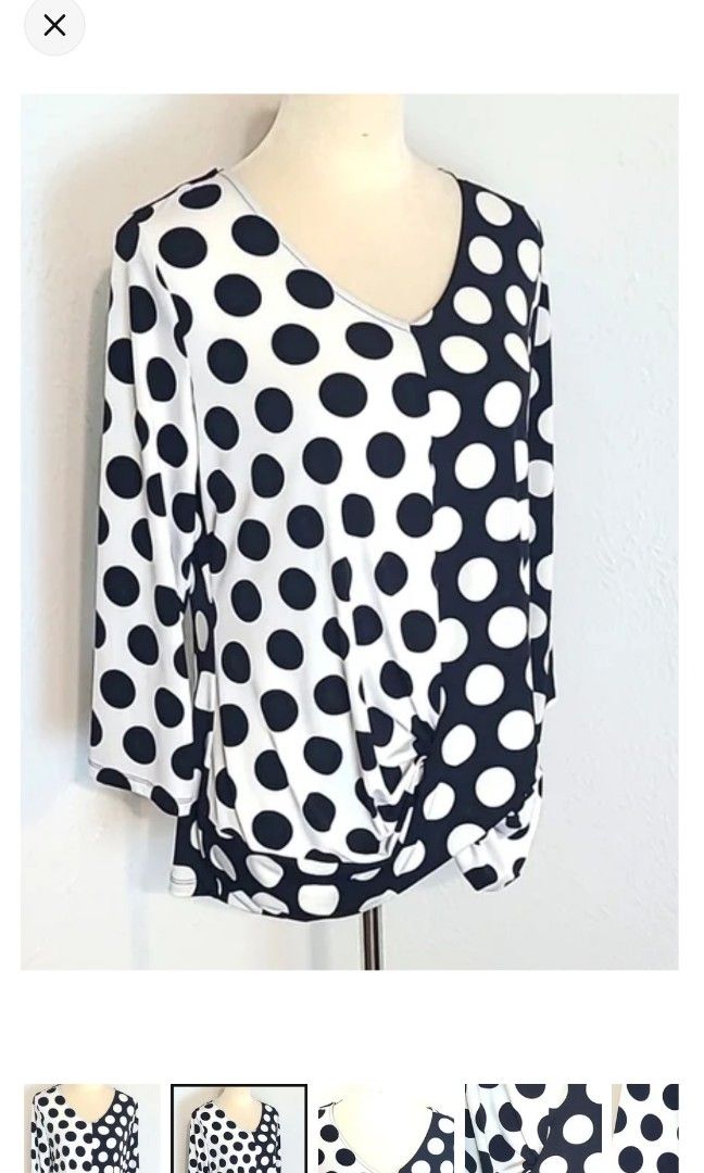 Alfani Two toned polka twist front top (Category: Blouses) located in Quezon City. Submitted by chph1st (Listing ID 1431212693, Image 2). Description: stretchy. large on tag but can fit up to xl..