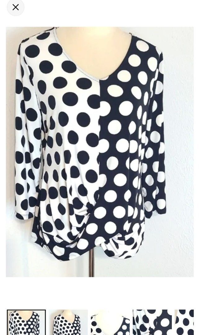 Alfani Two toned polka twist front top (Category: Blouses) located in Quezon City. Submitted by chph1st (Listing ID 1431212693, Image 1). Description: stretchy. large on tag but can fit up to xl..