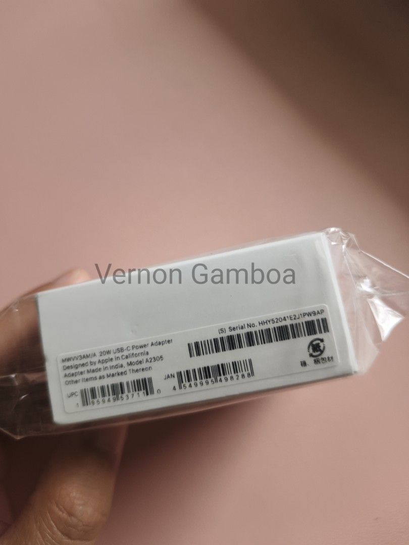 Apple 20W USB-C Power Adapter - Sealed / Unused (Category: Chargers & Cables) located in Manila. Submitted by vernon27 (Listing ID 1431304708, Image 2). Description: Selling Apple USB-C 20W Power Adapter. Sealed and unused, as shown in photos. - 20W USB-C Power Adapter - Boxed and sealed - Model indicated on box: A2305 - Good for compatible iPhone, iPad, and other Apple devices.