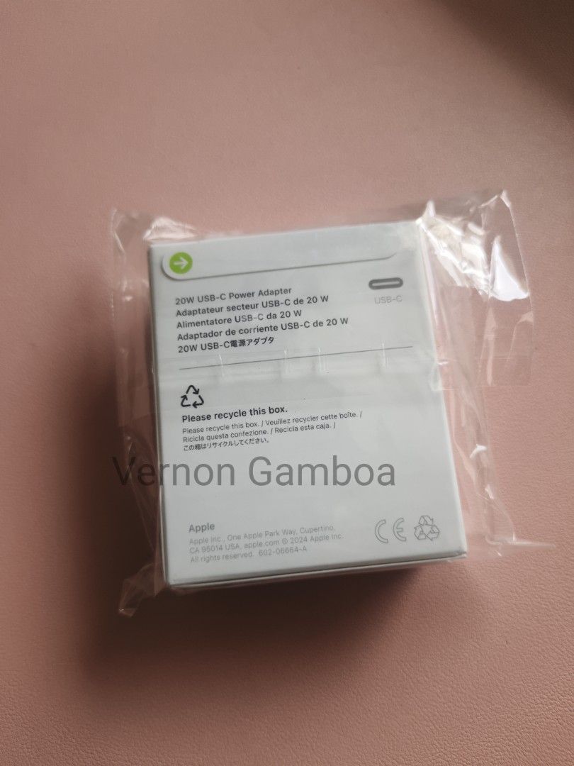 Apple 20W USB-C Power Adapter - Sealed / Unused (Category: Chargers & Cables) located in Manila. Submitted by vernon27 (Listing ID 1431304708, Image 3). Description: Selling Apple USB-C 20W Power Adapter. Sealed and unused, as shown in photos. - 20W USB-C Power Adapter - Boxed and sealed - Model indicated on box: A2305 - Good for compatible iPhone, iPad, and other Apple devices.