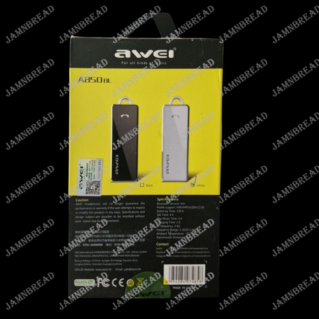 Awei A850BL Bluetooth Mono Headset (White)425925857961594881