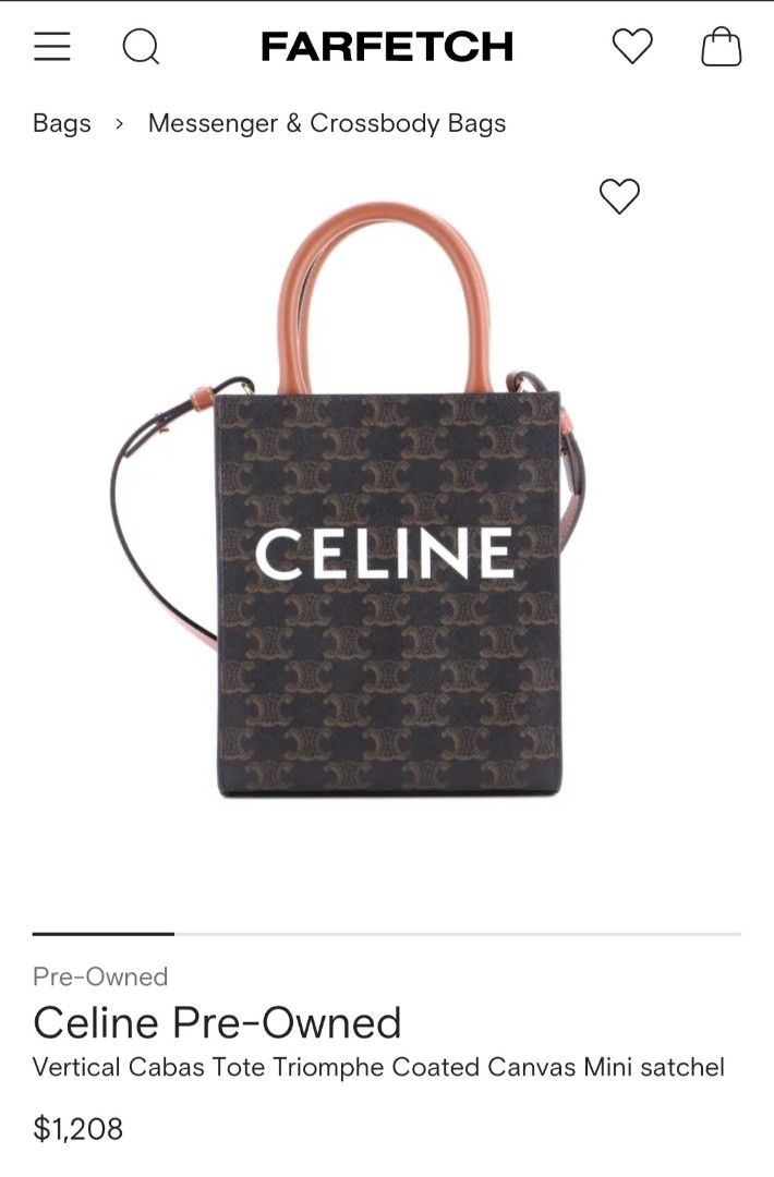 🌰Celine Vertical Cabas Tote Triomphe Mini Satchel (Category: Luxury Bags & Wallets) located in Manila. Submitted by PrinceDani.Clothing (Listing ID 1431231024, Image 1). Description: Celine vertical cabas tote triomphe bag 6.5in width 8in length stamp made in Italy issue: peeled handle see pic vg condition.