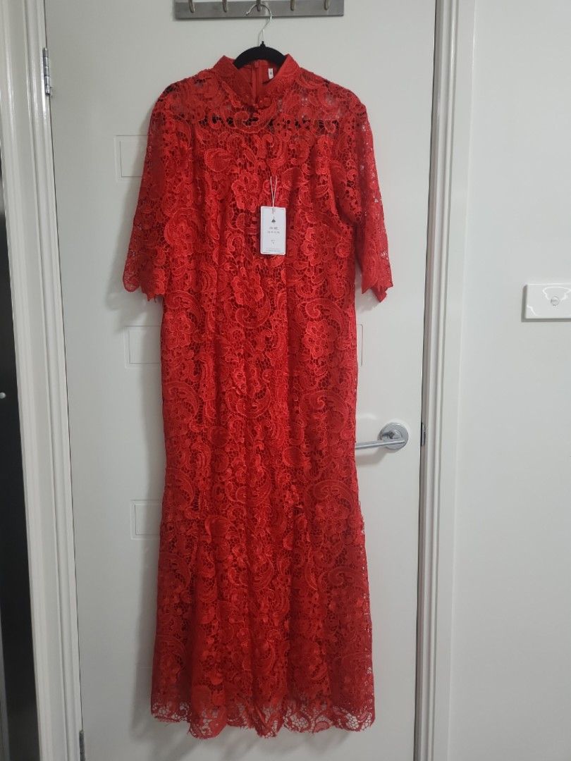 Chinese lace dress and shoes (Category: Women's Clothes) located in Sydney. Submitted by reginacee_ (Listing ID 1431188324, Image 1). Description: - Red Chinese lace dress size 5XL (brand new with tag. Refer to sizing chart photo) $60 - Red heels with dragon print 24.5cm foot length (worn for a couple of hours during a Chinese wedding tea ceremony) $35 Selling as a set for $88 otherwise individual prices above. Postage at Buyer's expense otherwis