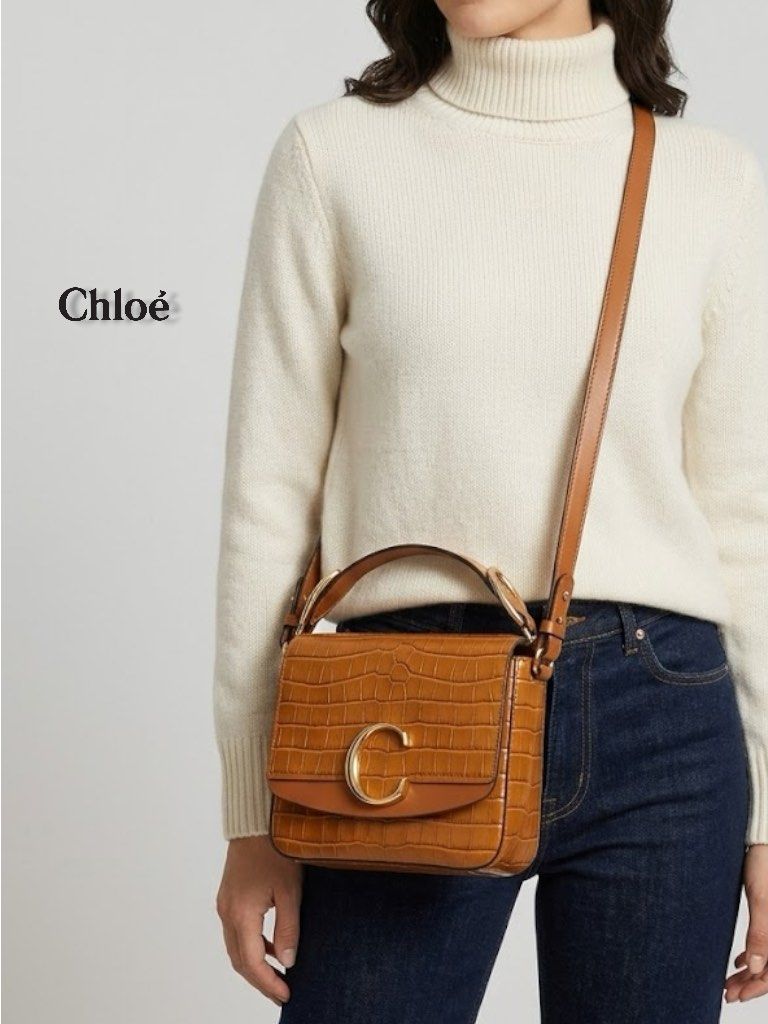 Chloe C Croc-Embossed Shoulder Bag (Category: Luxury Bags & Wallets) located in Cebu City. Submitted by gabgaaab (Listing ID 1431287974, Image 1). Description: Chloé C Mini Shiny Croco-Effect Shoulder Bag - Excellent Condition - Crocodile-embossed calfskin leather - Color: Honey Gold / Sepia Brown - Gold-tone “C” logo and hardware - Interior: Beige canvas lining with one flat pocket - Top handle, adjustable/removable crossbody strap, and push-loc