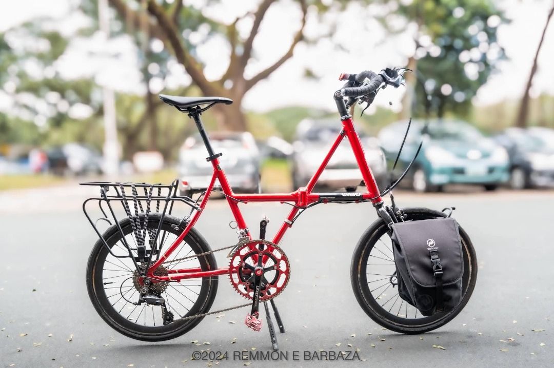 Doppelganger FX13 Fledermaus (Folding Mini Velo) (Category: Bicycles) located in Quezon City. Submitted by cheng_b (Listing ID 1431316601, Image 1). Description: Folding mini velo Aluminum frame Size 20 x 1⅛ (451) wheels Kanto handlebar (corner bar) 2x9 speed Shimano Sora shifters (left & right) Shimano Sora brake levers (left & right) Shimano Sora brake calipers (front & rear) Shimano Sora Rd Shimano cassette Litepro Fd Schwalbe tires Schwalbe &