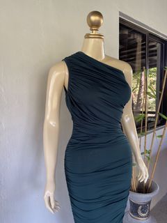 ladies emerald green dress Emerald Green One Shoulder Ruched Maxi Dress main image 1