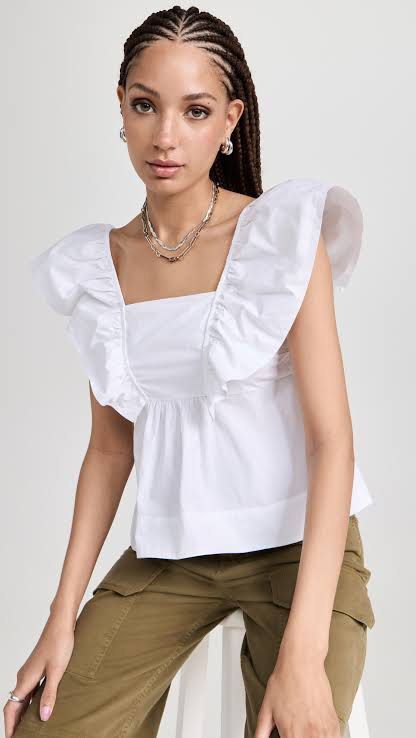 Ganni Cotton Poplin Ruffle Blouse (Category: Blouses) located in Quezon City. Submitted by treasurededit (Listing ID 1431354220, Image 1). Description: 100% Authentic Retails for $195.